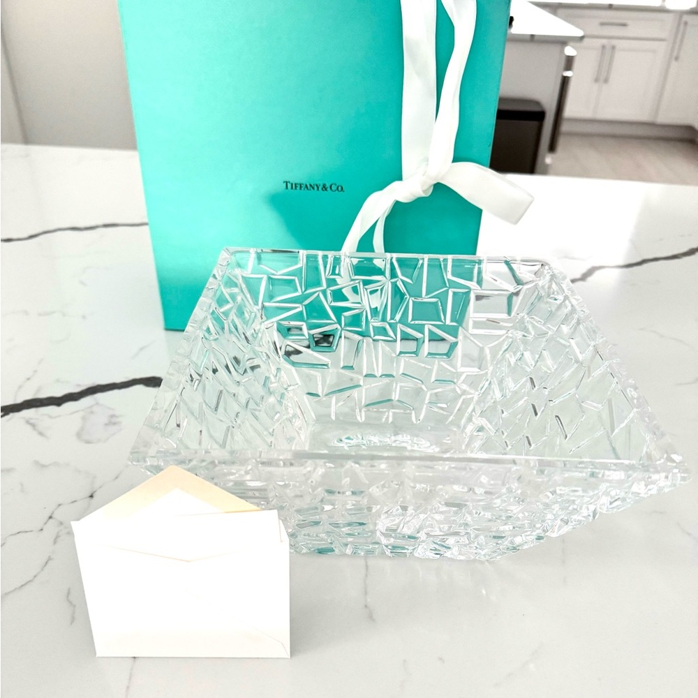 9” square Tiffany & Co bowl. Brand new. Box with the ribbon and the blank card.